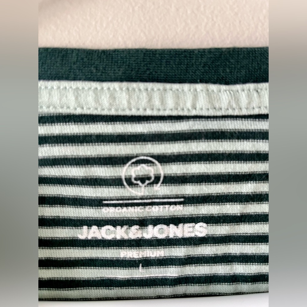 Jack & Jones 100% Organic Cotton Oversized Boxy Green Striped Tee Size Large - Picture 3 of 8